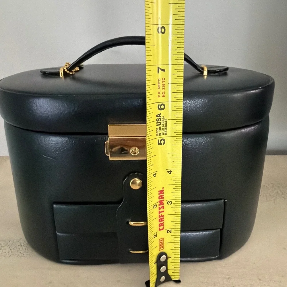 Wolf Designs Black Genuine Leather Oval Jewelry Box with Drawers & Travel Case